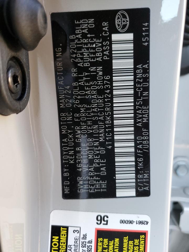 2024 TOYOTA CAMRY LE VIN:4T1C11BK5RU124376
