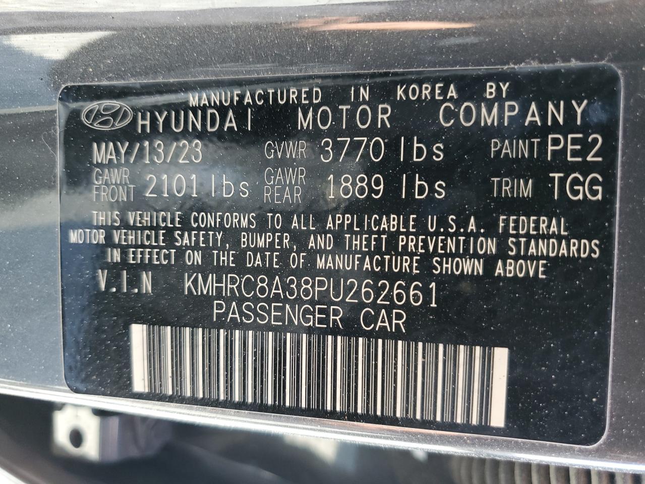 2023 HYUNDAI VENUE SEL VIN:WP0AA2A8XNS255297