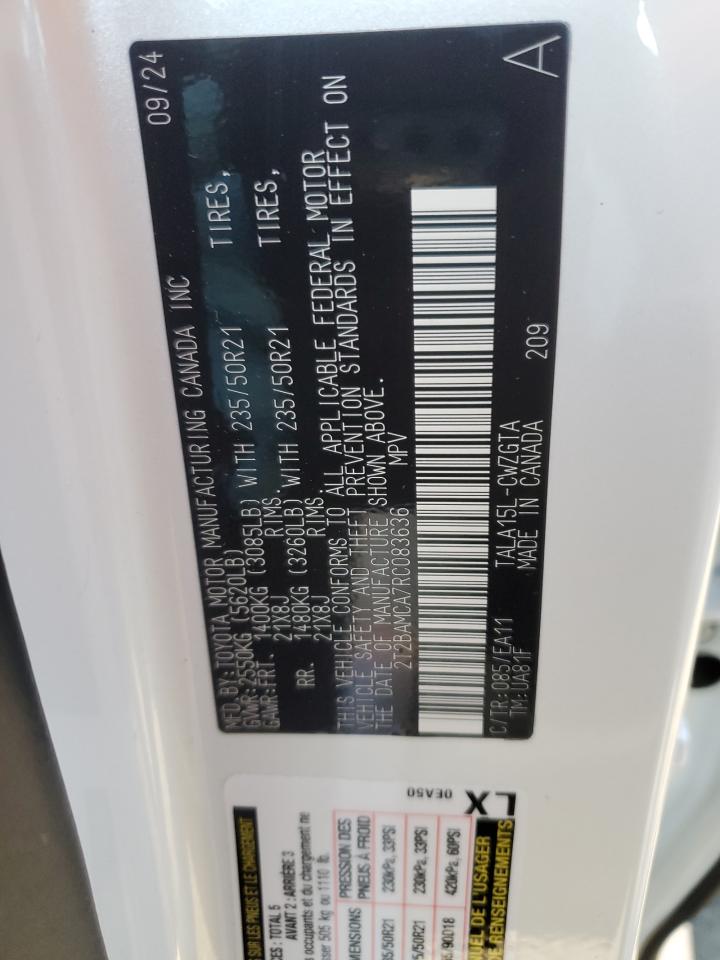 2024 LEXUS RX 350 BASE VIN:2T2BAMCA7RC083636