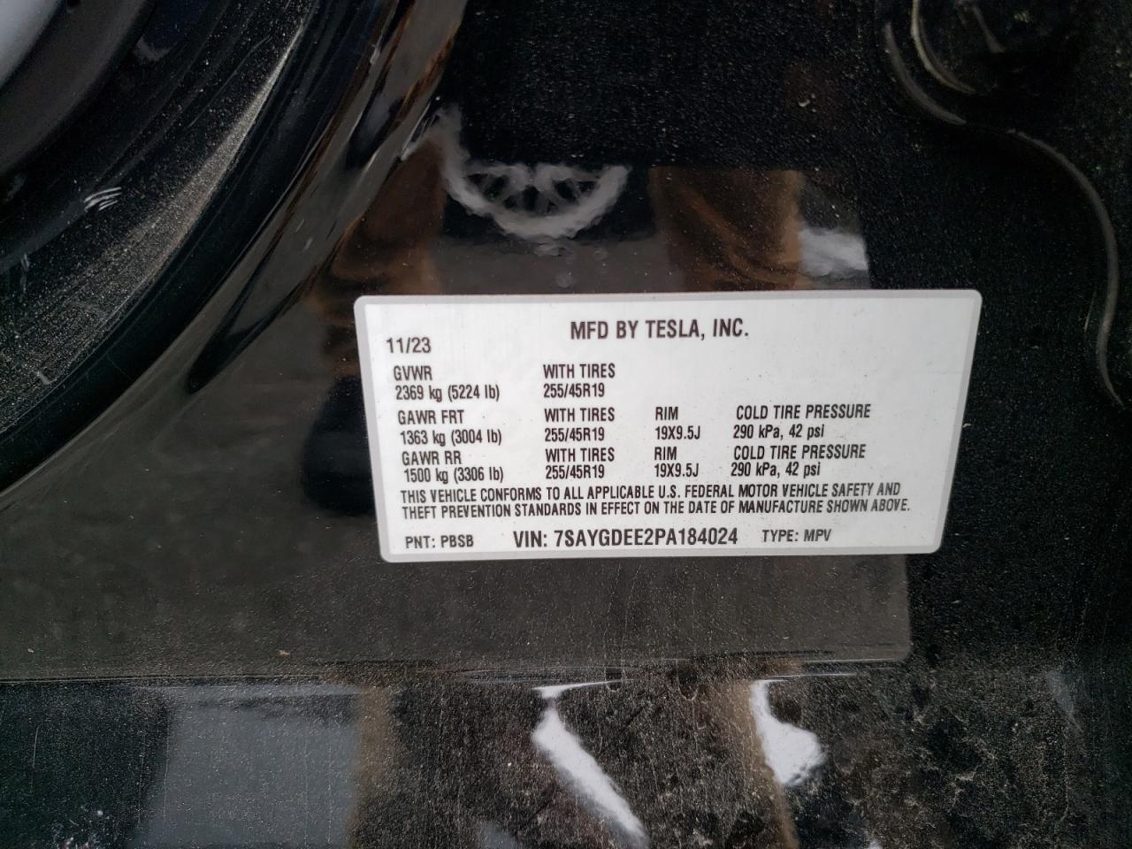 2023 TESLA MODEL Y VIN:7SAYGDEE2PA184024