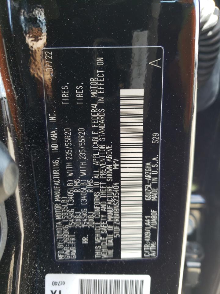 2022 TOYOTA HIGHLANDER PLATINUM VIN:5TDFZRBH8NS235404