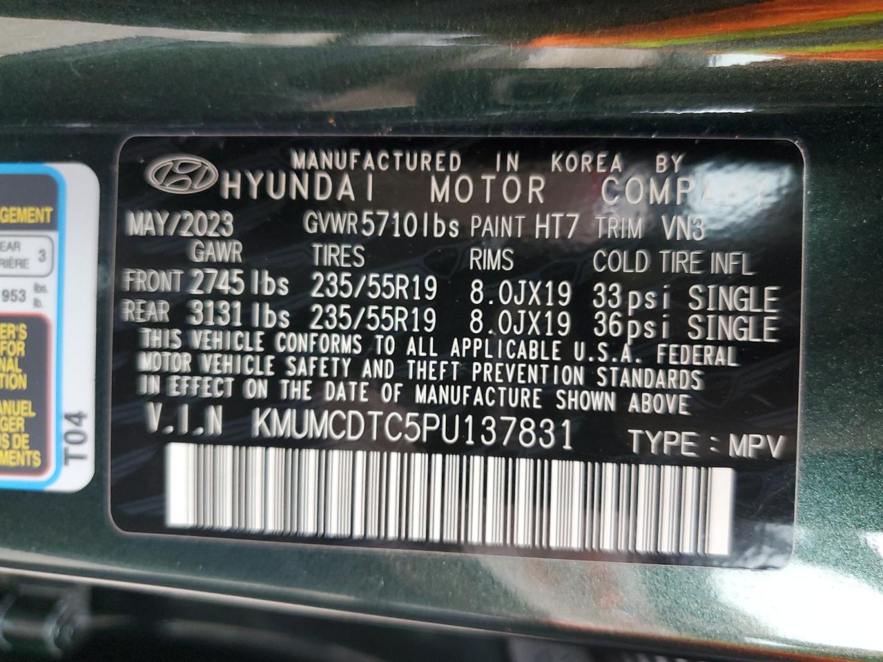 2023 GENESIS GV70 BASE VIN:KMUMCDTC5PU137831