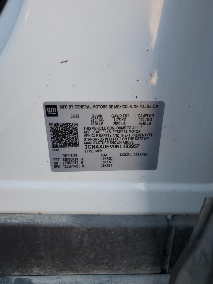 2022 CHEVROLET EQUINOX LT VIN:3GNAXUEV0NL193957