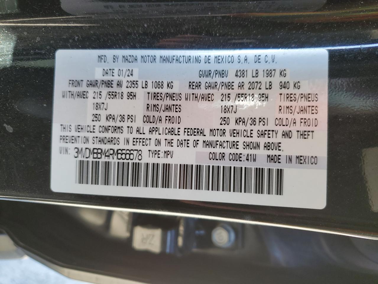 2024 MAZDA CX-30 SELECT VIN:3MVDMBBM4RM656678