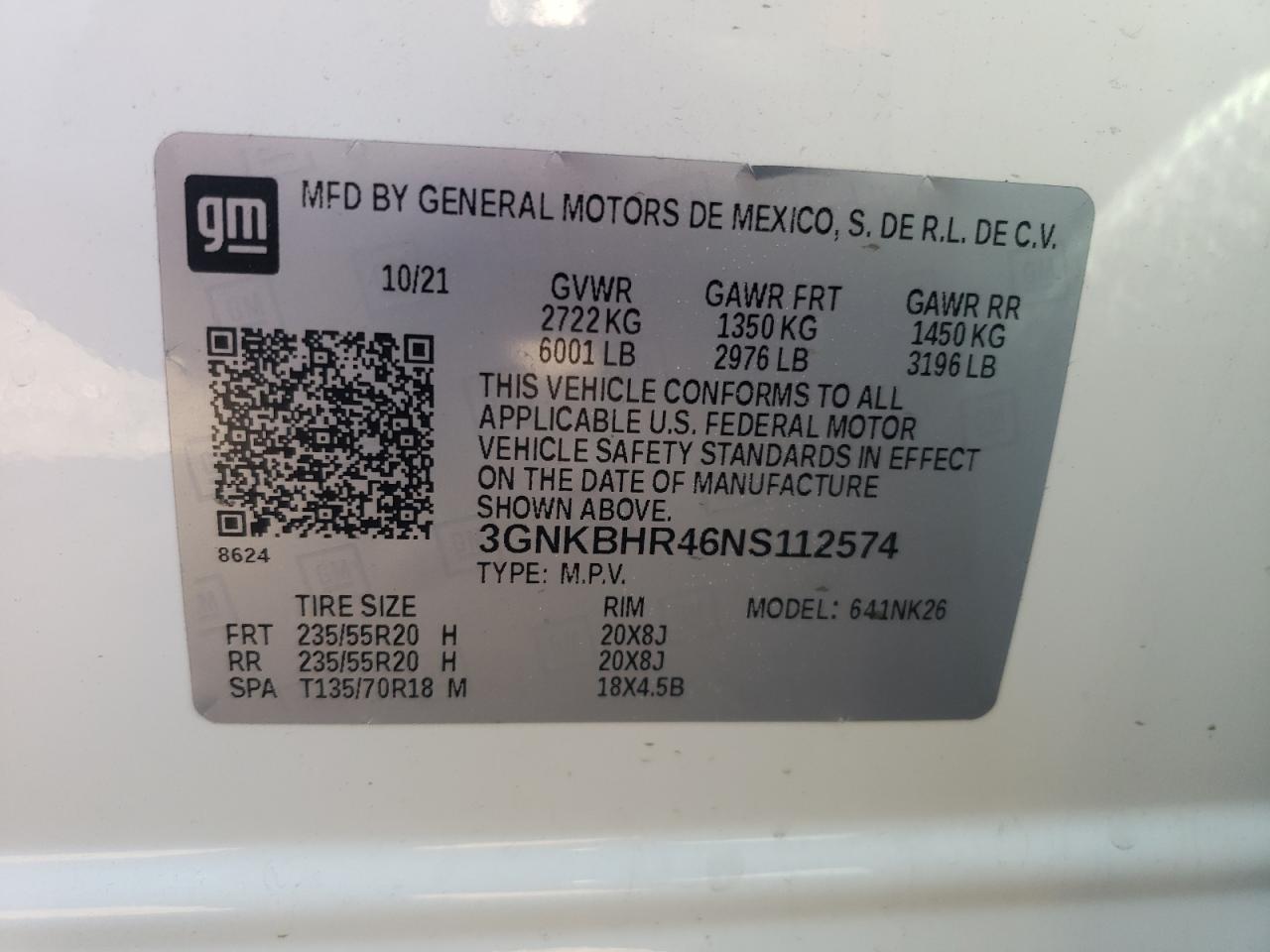 2022 CHEVROLET BLAZER 2LT VIN:3GNKBHR46NS112574