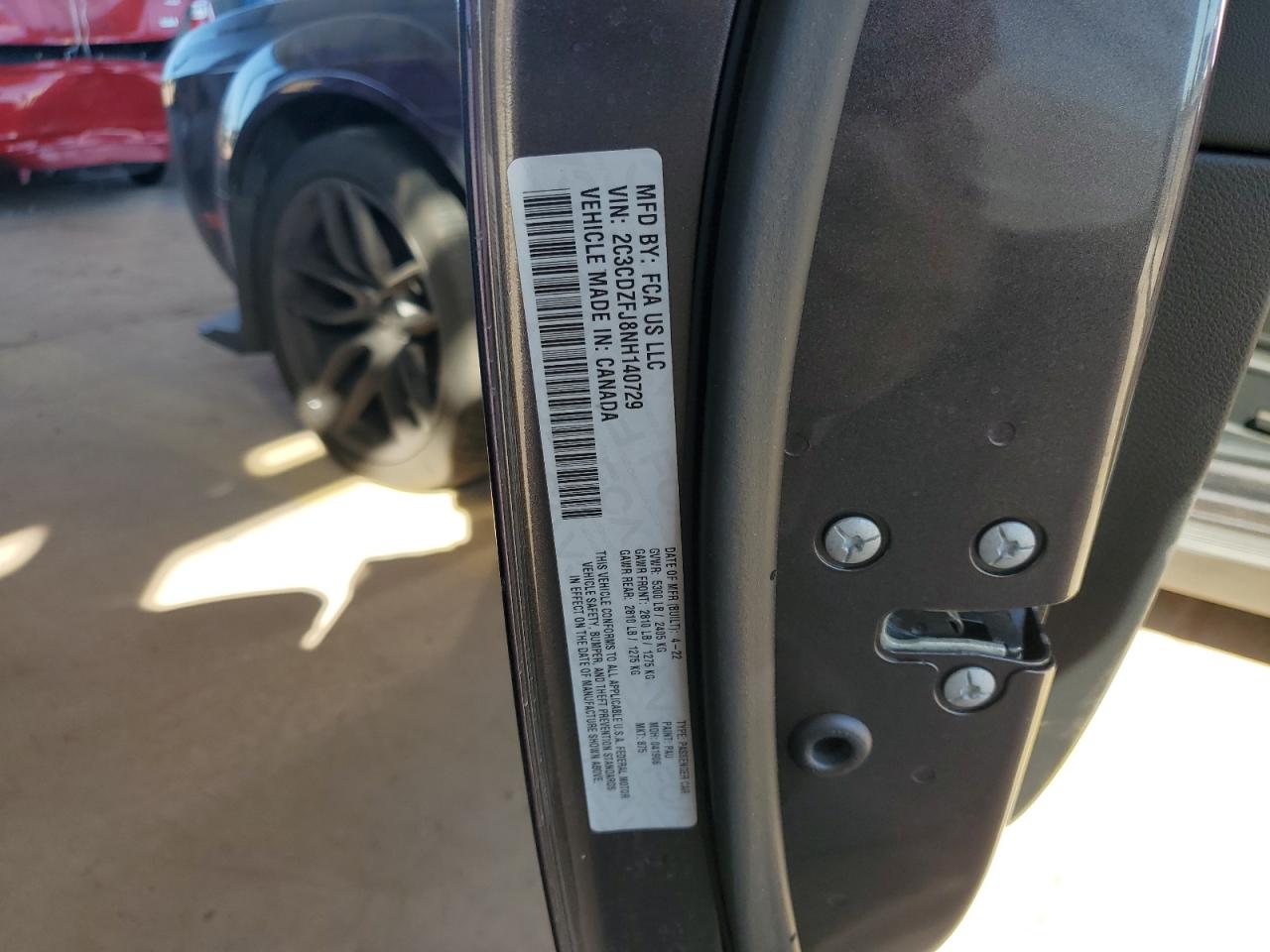 2022 DODGE CHALLENGER R/T SCAT PACK VIN:2C3CDZFJ8NH140729