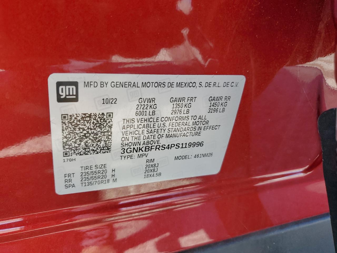 2023 CHEVROLET BLAZER PREMIER VIN:3GNKBFRS4PS119996