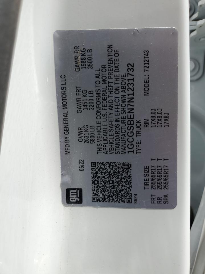 2022 CHEVROLET COLORADO VIN:1GCGSBEN7N1231732