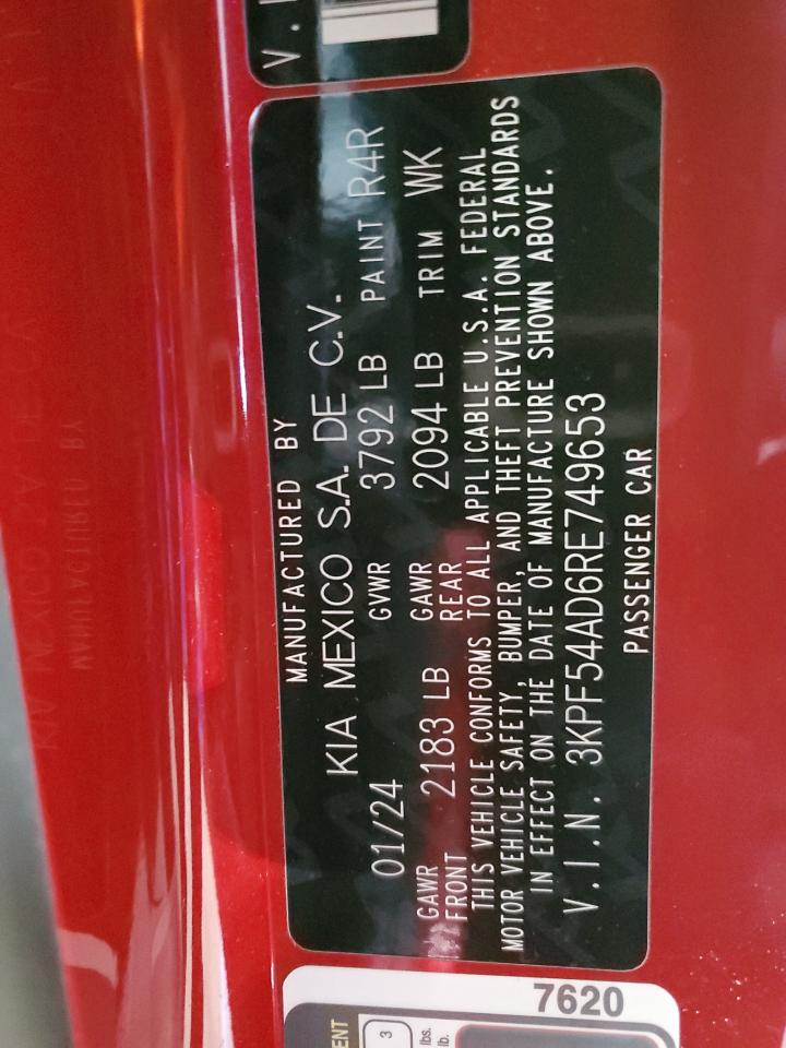 2024 KIA FORTE GT LINE VIN:3KPF54AD6RE749653