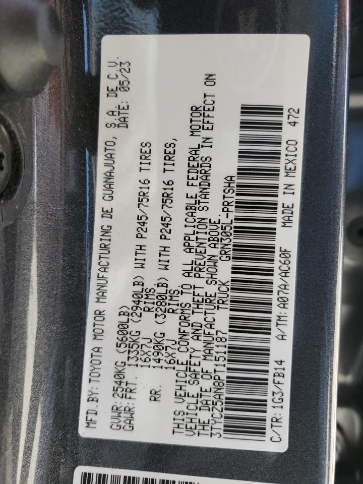 2023 TOYOTA TACOMA DOUBLE CAB VIN:3TYCZ5AN8PT151187