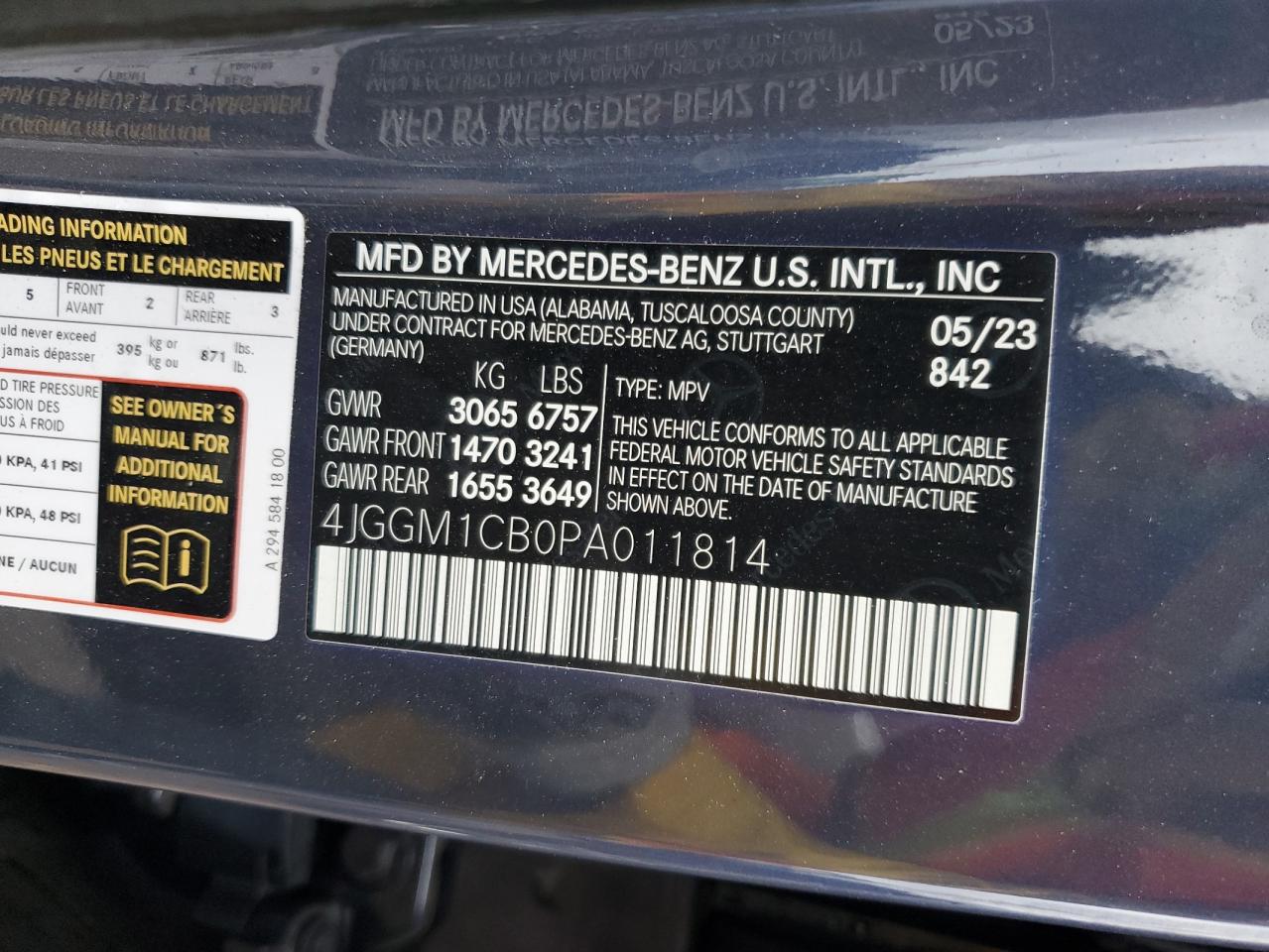 2023 MERCEDES-BENZ EQE SUV 350 4MATIC VIN:4JGGM1CB0PA011814