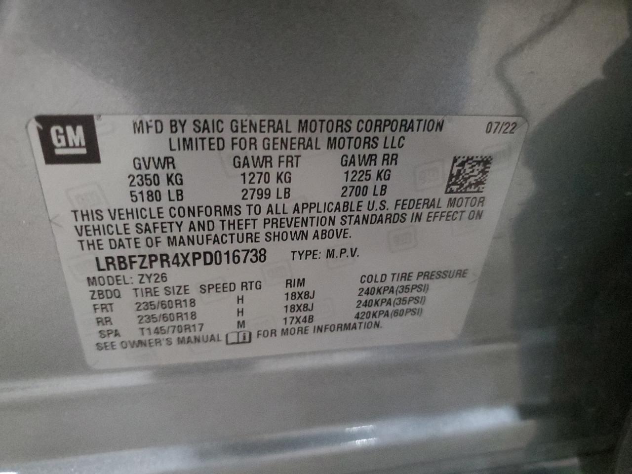 2023 BUICK ENVISION ESSENCE VIN:LRBFZPR4XPD016738
