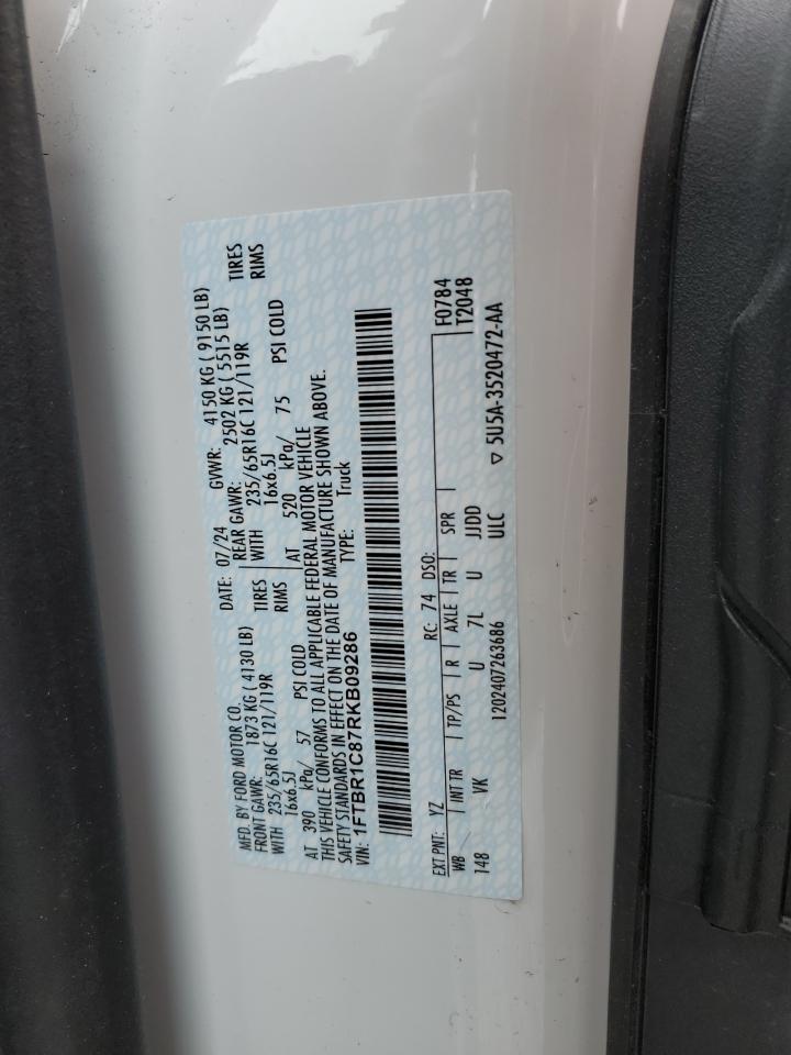 2024 FORD TRANSIT T-250 VIN:1FTBR1C87RKB09286