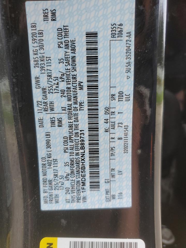 2022 FORD BRONCO BASE VIN:1FMDE5BHXNLB89731