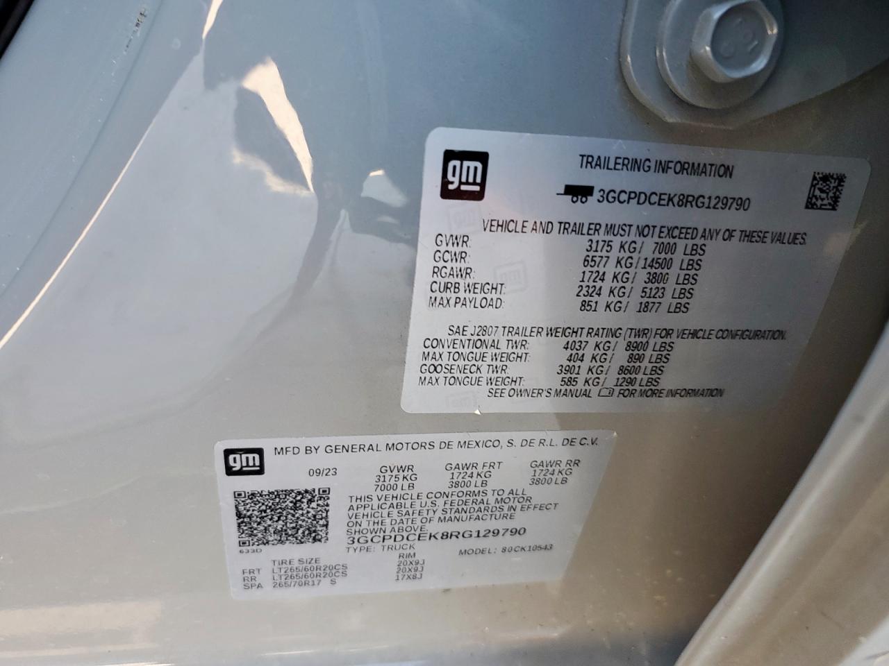 2024 CHEVROLET SILVERADO K1500 TRAIL BOSS CUSTOM VIN:3GCPDCEK8RG129790