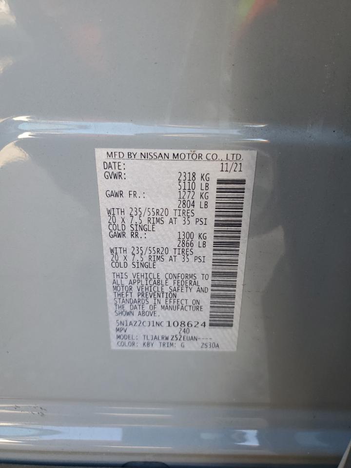 2022 NISSAN MURANO SL VIN:5N1AZ2CJ1NC108624