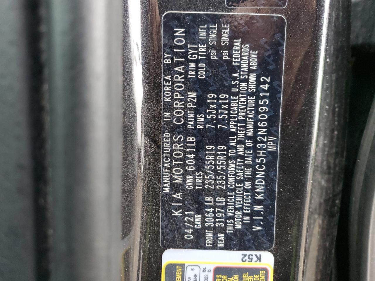 2022 KIA CARNIVAL EX VIN:KNDNC5H32N6095142