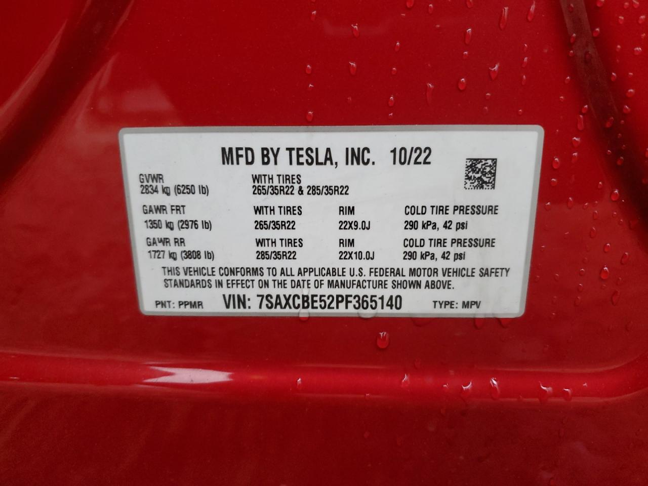 2023 TESLA MODEL X VIN:7SAXCBE52PF365140