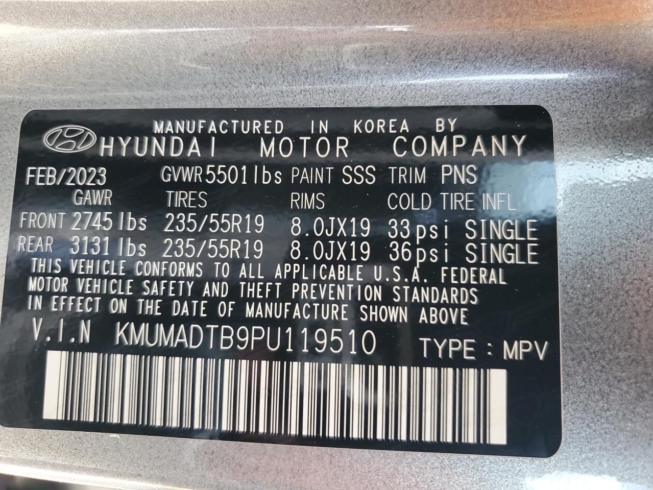 2023 GENESIS GV70 BASE VIN:KMUMADTB9PU119510