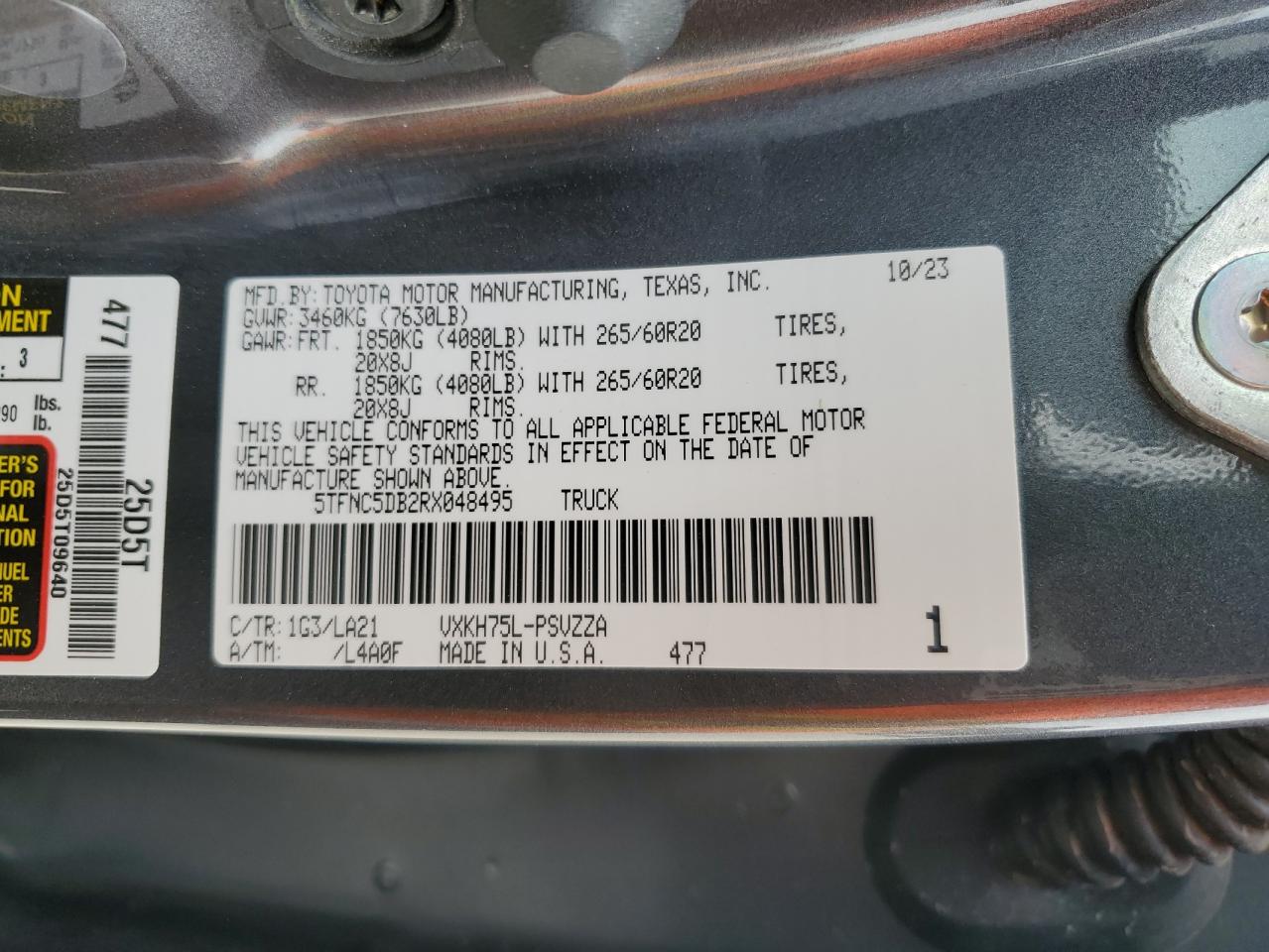 2024 TOYOTA TUNDRA CREWMAX PLATINUM VIN:5TFNC5DB2RX048495