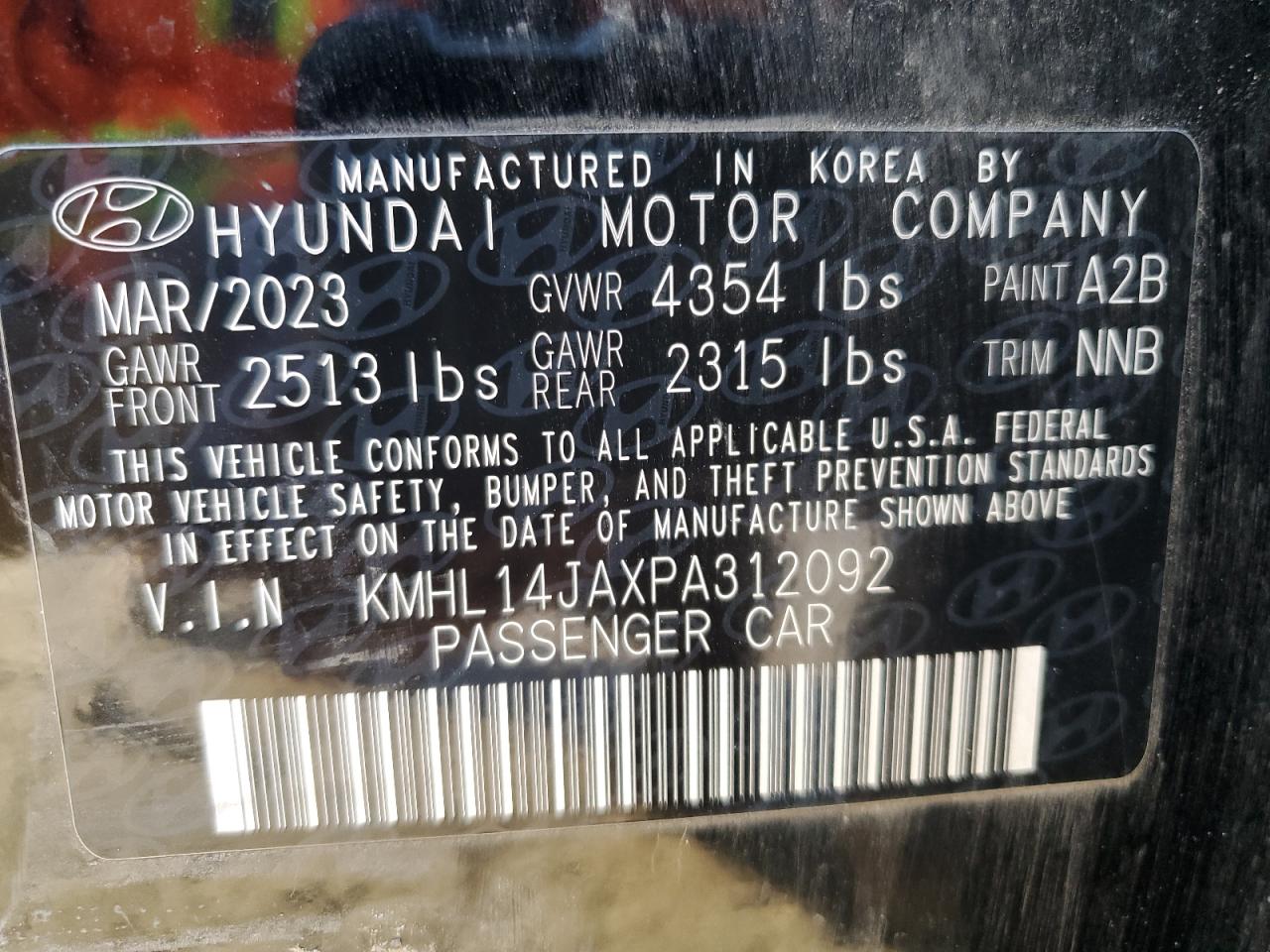 2023 HYUNDAI SONATA SEL VIN:KMHL14JAXPA312092