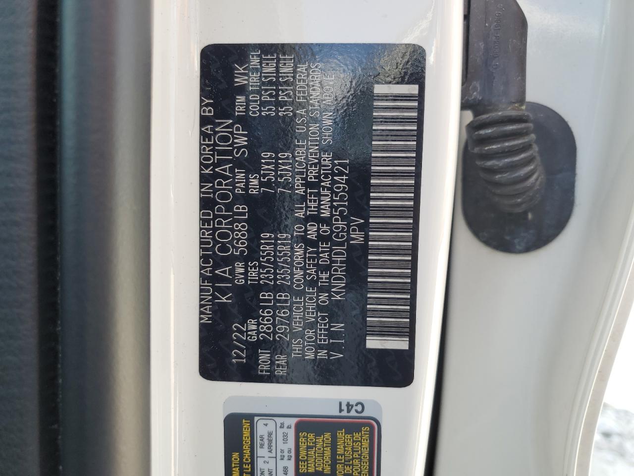 2023 KIA SORENTO EX VIN:KNDRHDLG9P5159421