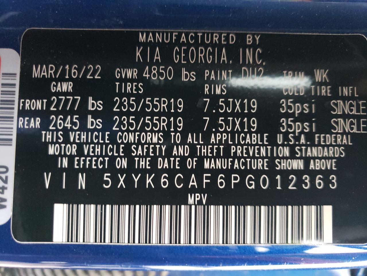 2023 KIA SPORTAGE X LINE VIN:5XYK6CAF6PG012363