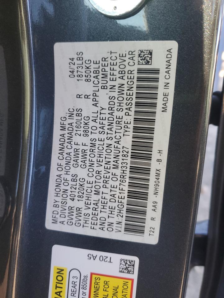 2024 HONDA CIVIC EX VIN:2HGFE1F76RH331827