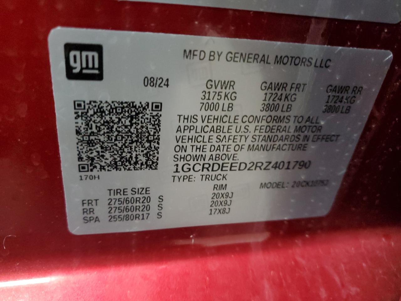 2024 CHEVROLET SILVERADO K1500 RST VIN:1GCRDEED2RZ401790