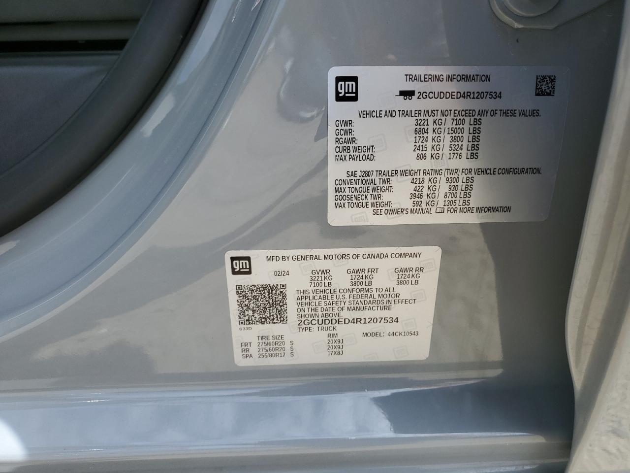 2024 CHEVROLET SILVERADO K1500 LT VIN:2GCUDDED4R1207534