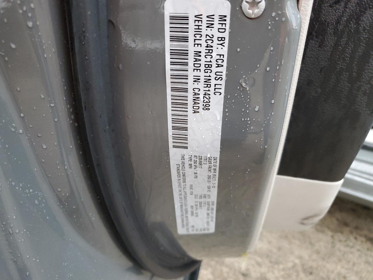 2022 CHRYSLER PACIFICA TOURING L VIN:2C4RC1BG1NR142398
