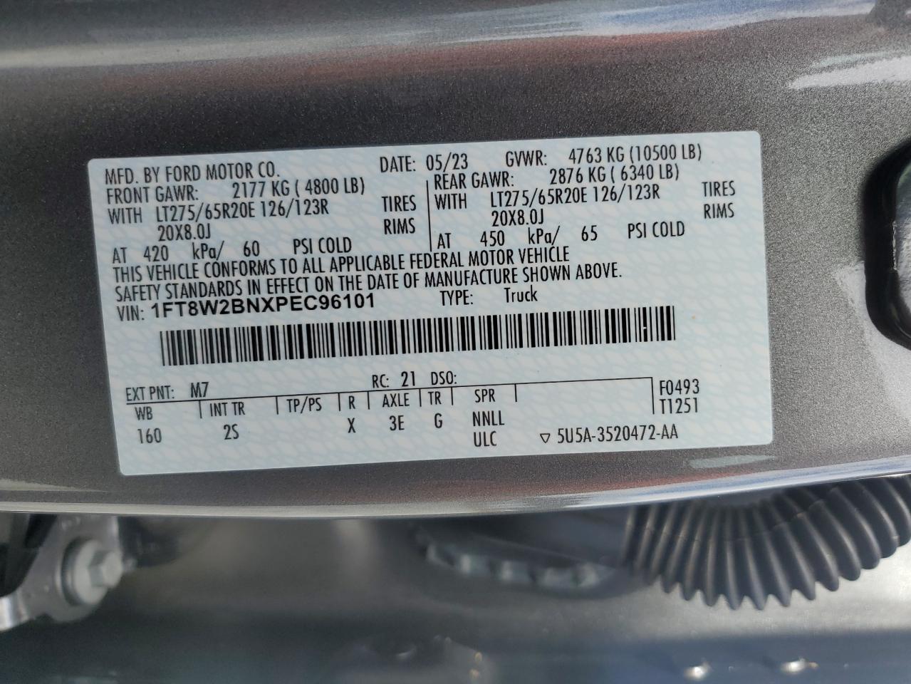 2023 FORD F250 SUPER DUTY VIN:1FT8W2BNXPEC96101