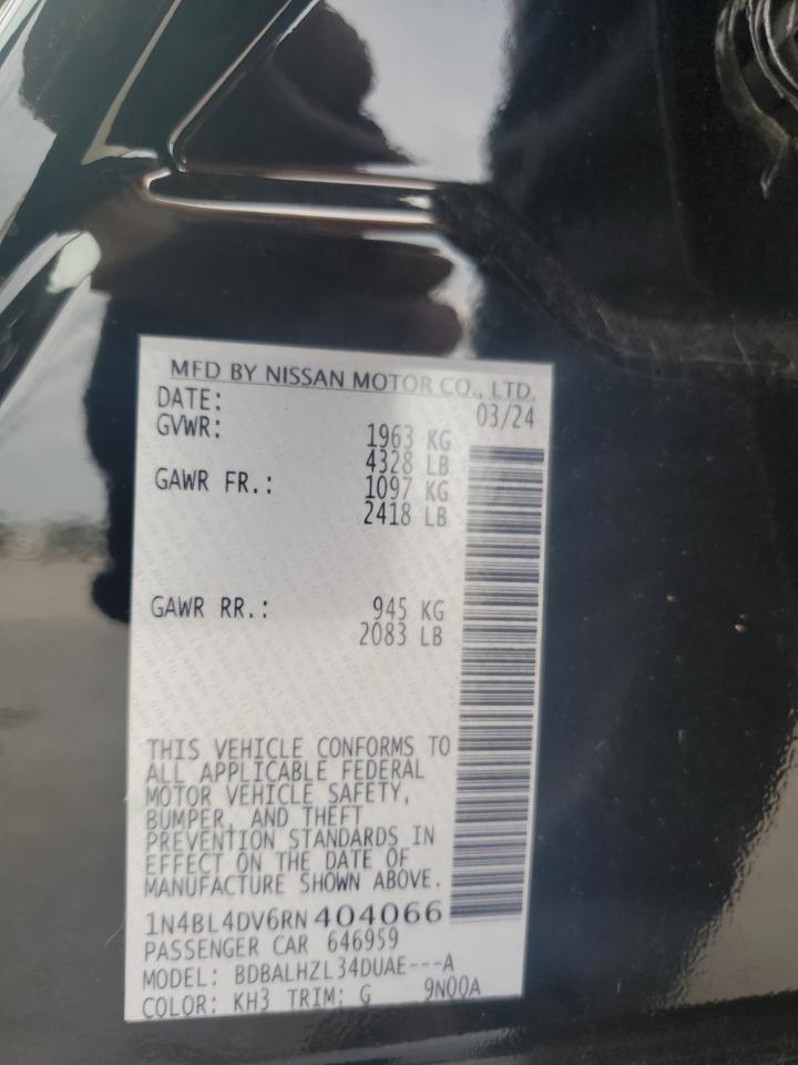 2024 NISSAN ALTIMA SV VIN:1N4BL4DV6RN404066