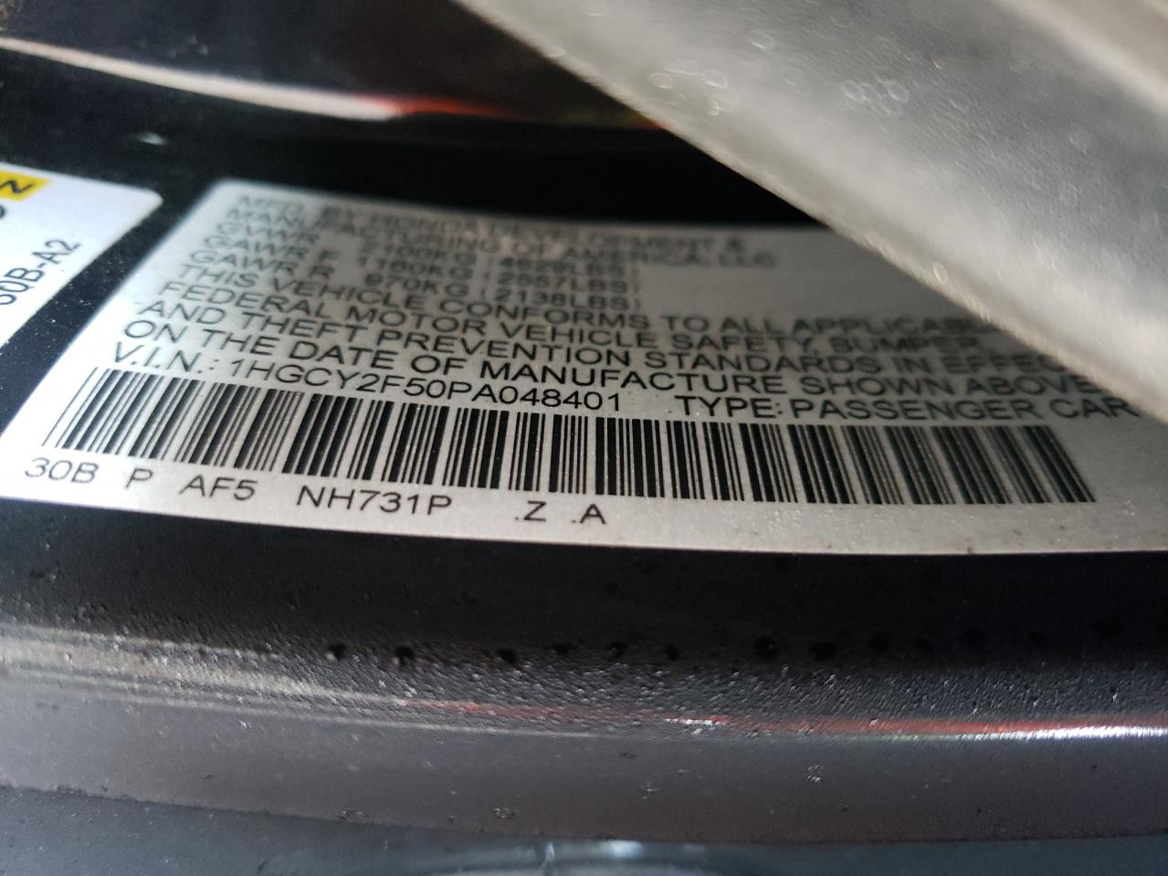 2023 HONDA ACCORD HYBRID SPORT VIN:1HGCY2F50PA048401