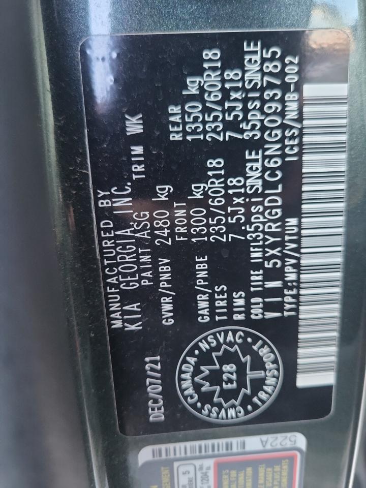 2022 KIA SORENTO LX VIN:5XYRGDLC6NG093785