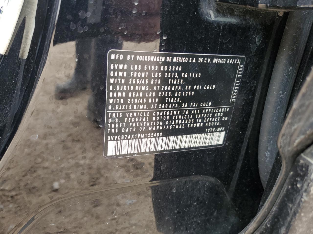 2023 VOLKSWAGEN TIGUAN SE R-LINE BLACK VIN:3VVCB7AX1PM122483
