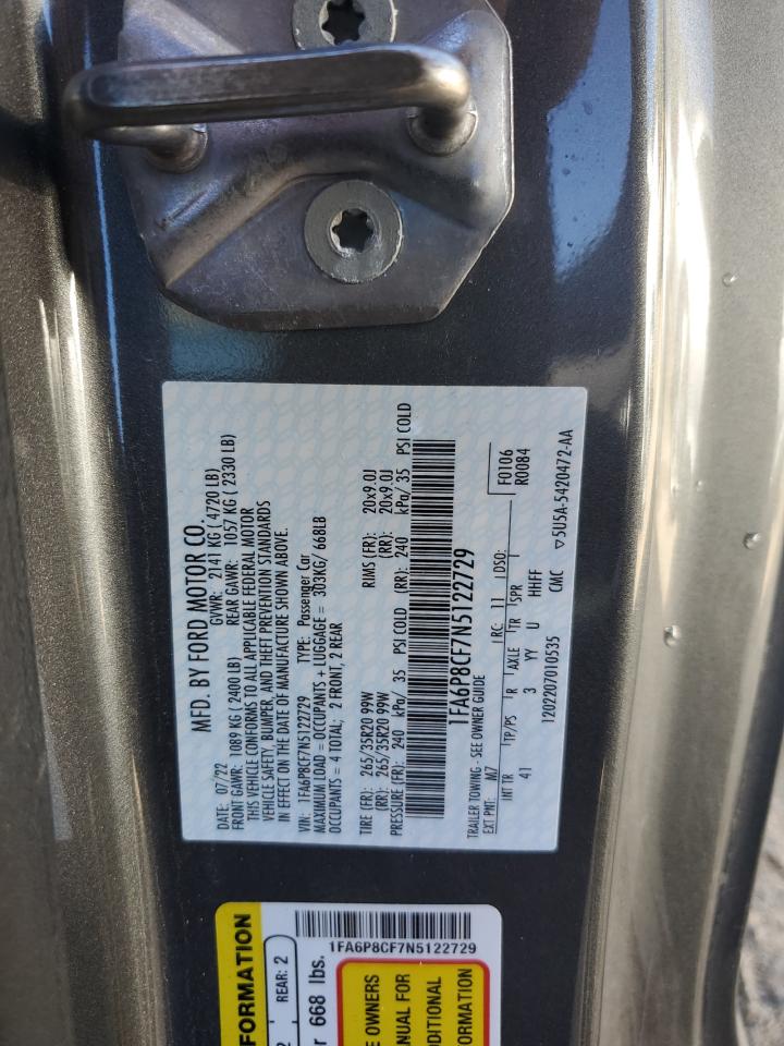 2022 FORD MUSTANG GT VIN:1FA6P8CF7N5122729