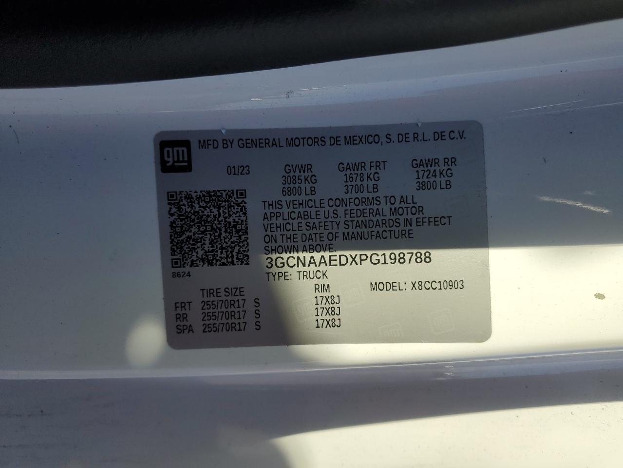 2023 CHEVROLET SILVERADO C1500 VIN:3GCNAAEDXPG198788