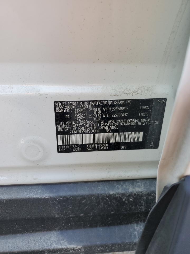 2022 TOYOTA RAV4 XLE VIN:2T3W1RFV7NC208380