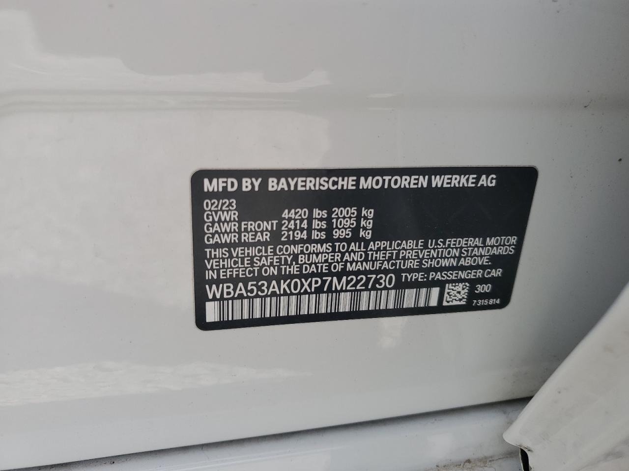 2023 BMW 228I VIN:WBA53AK0XP7M22730