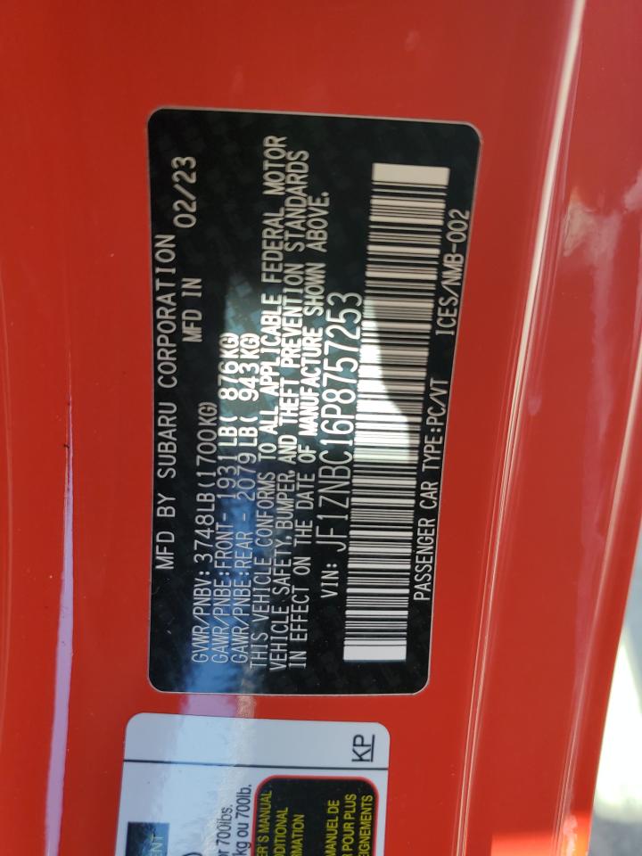 2023 TOYOTA GR 86 VIN:JF1ZNBC16P8757253