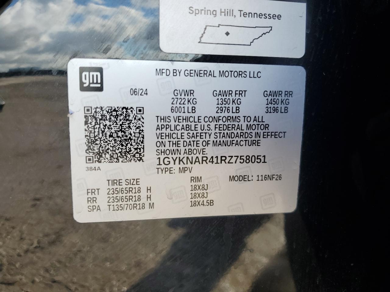 2024 CADILLAC XT5 LUXURY VIN:1GYKNAR41RZ758051