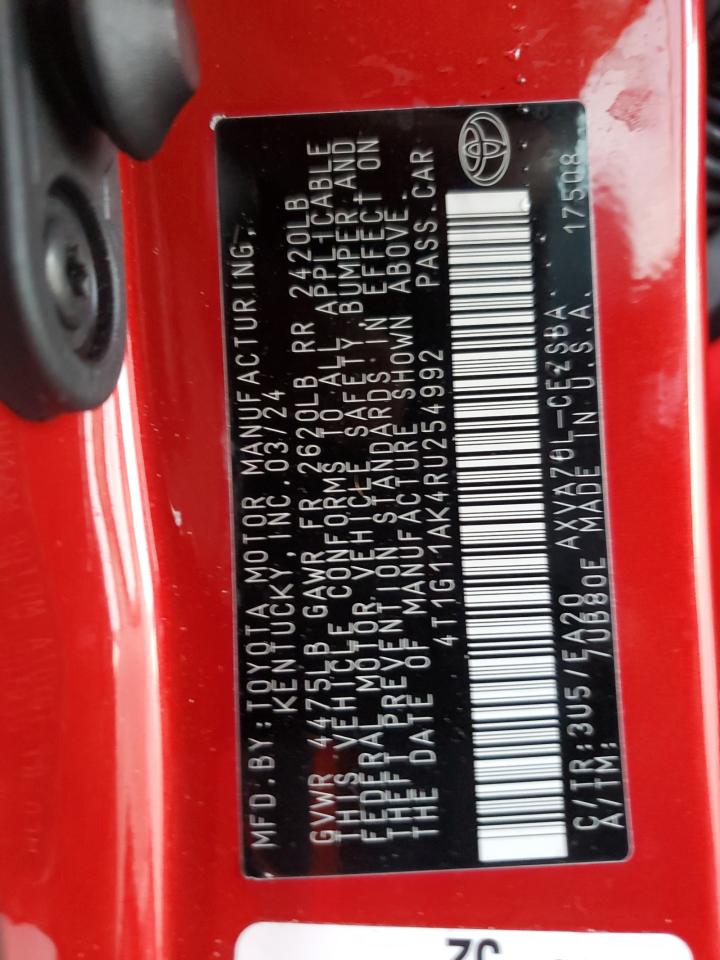 2024 TOYOTA CAMRY SE NIGHT SHADE VIN:4T1G11AK4RU254992