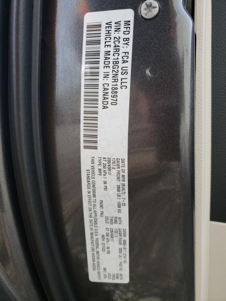 2022 CHRYSLER PACIFICA TOURING L VIN:2C4RC1BG2NR188970