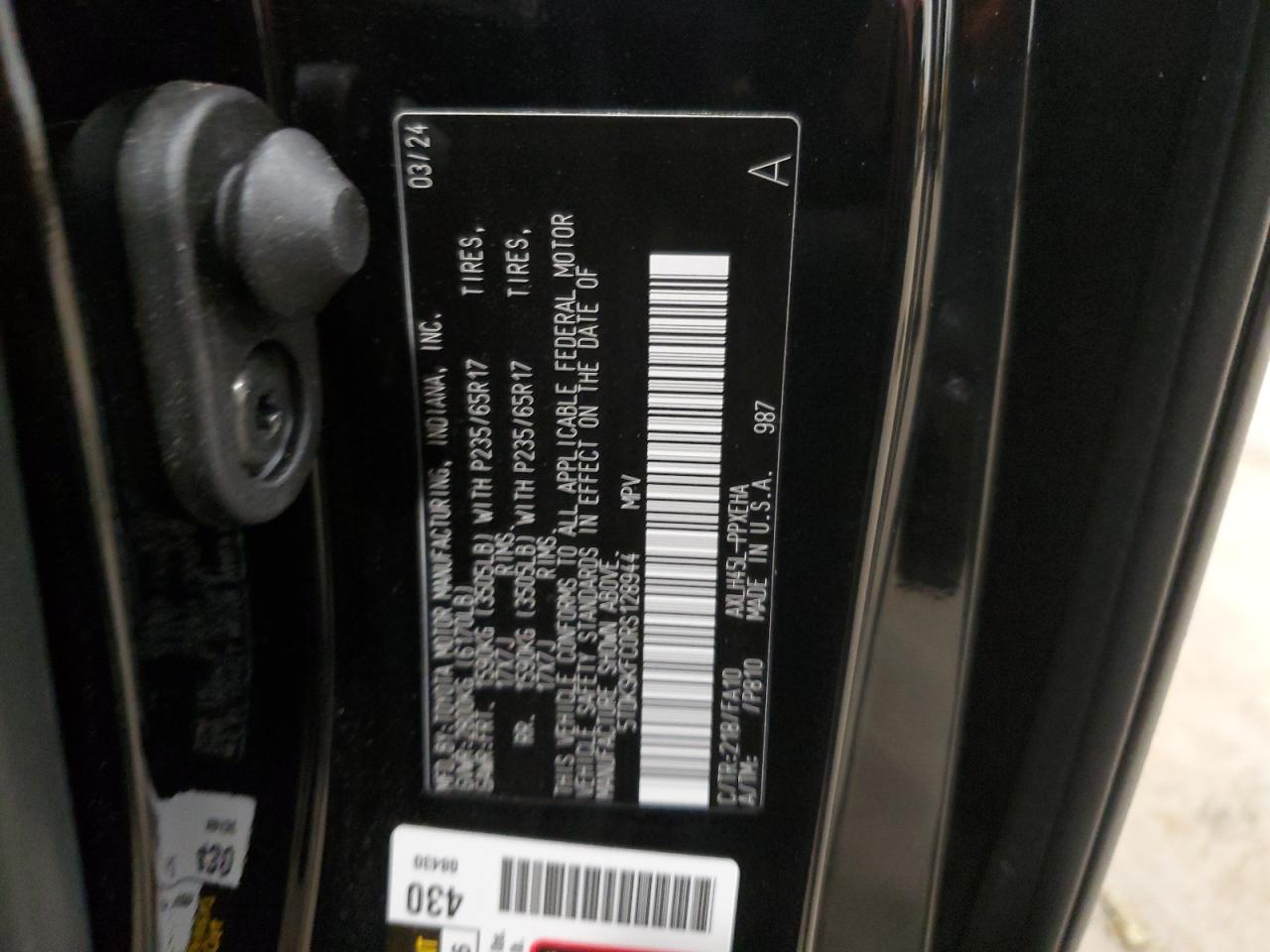 2024 TOYOTA SIENNA LE VIN:5TDKSKFC0RS128944