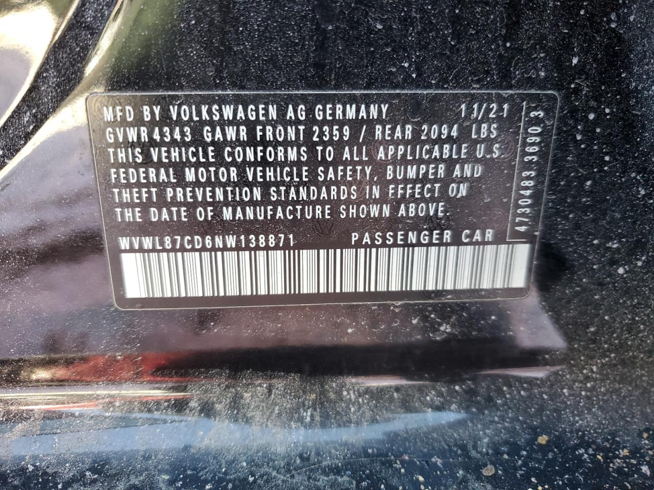 2022 VOLKSWAGEN GTI SE VIN:WVWL87CD6NW138871