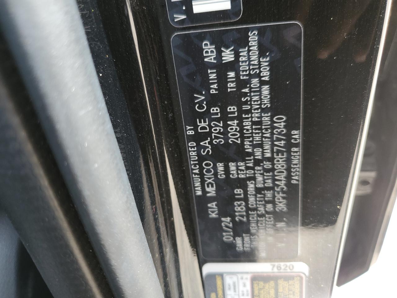2024 KIA FORTE GT LINE VIN:3KPF54AD8RE747340