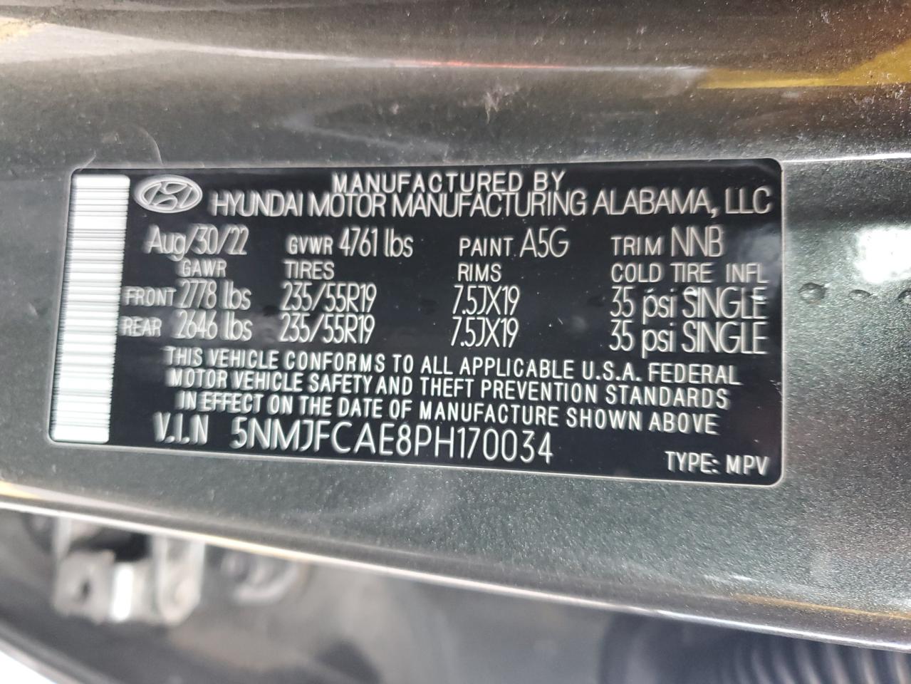 2023 HYUNDAI TUCSON SEL VIN:5NMJFCAE8PH170034