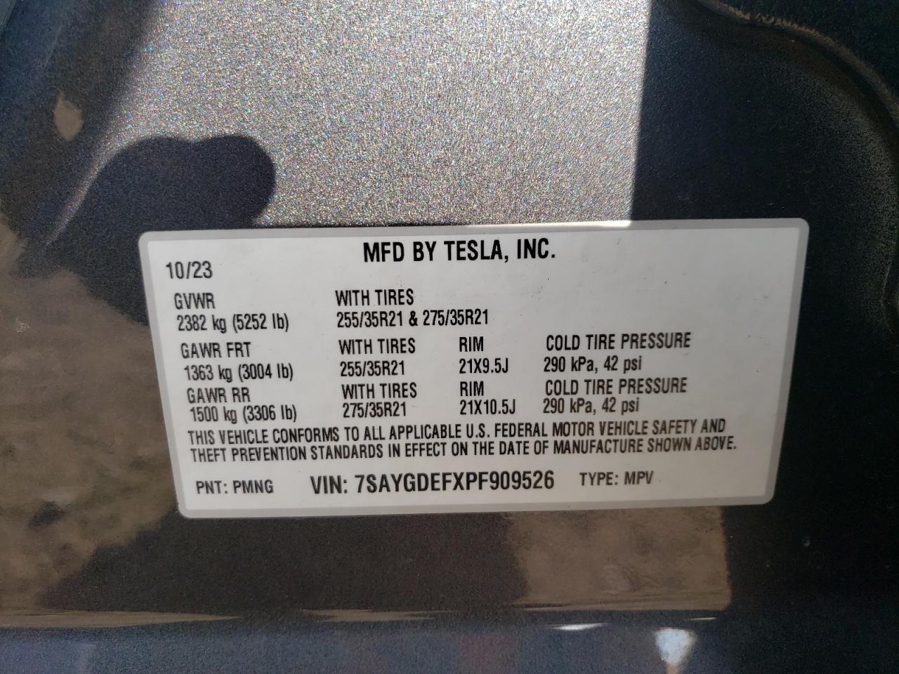 2023 TESLA MODEL Y VIN:7SAYGDEFXPF909526