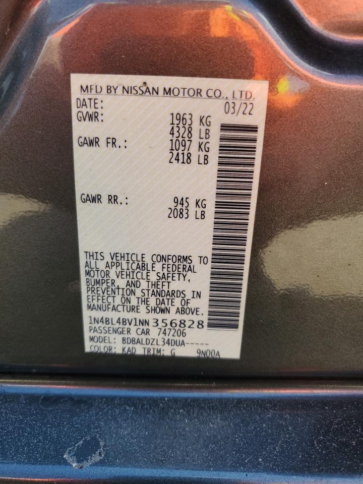 2022 NISSAN ALTIMA S VIN:1N4BL4BV1NN356828